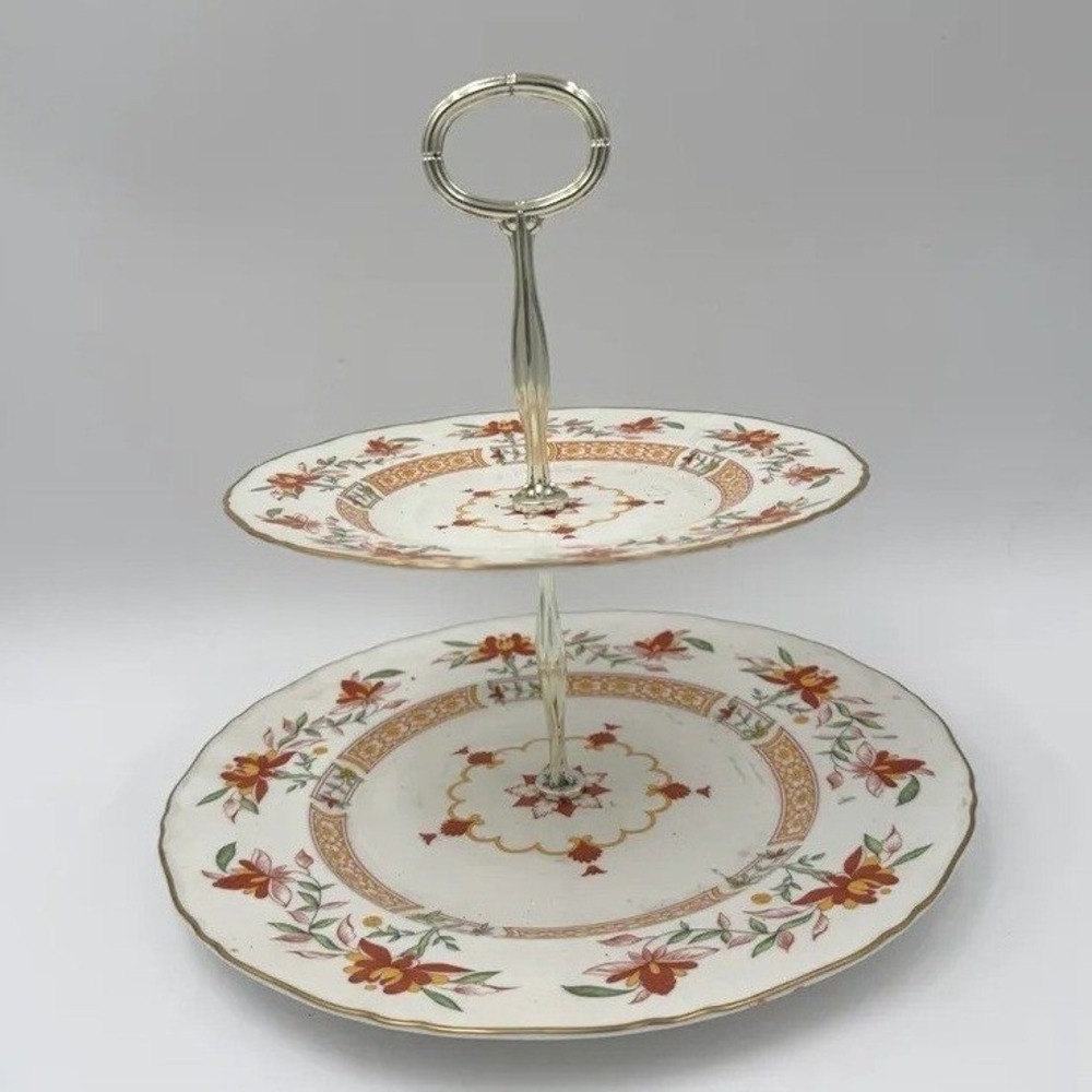 Royal Worcester Chamberlain 2 Tier Cake Stand Prince Regent 1811 Bone China